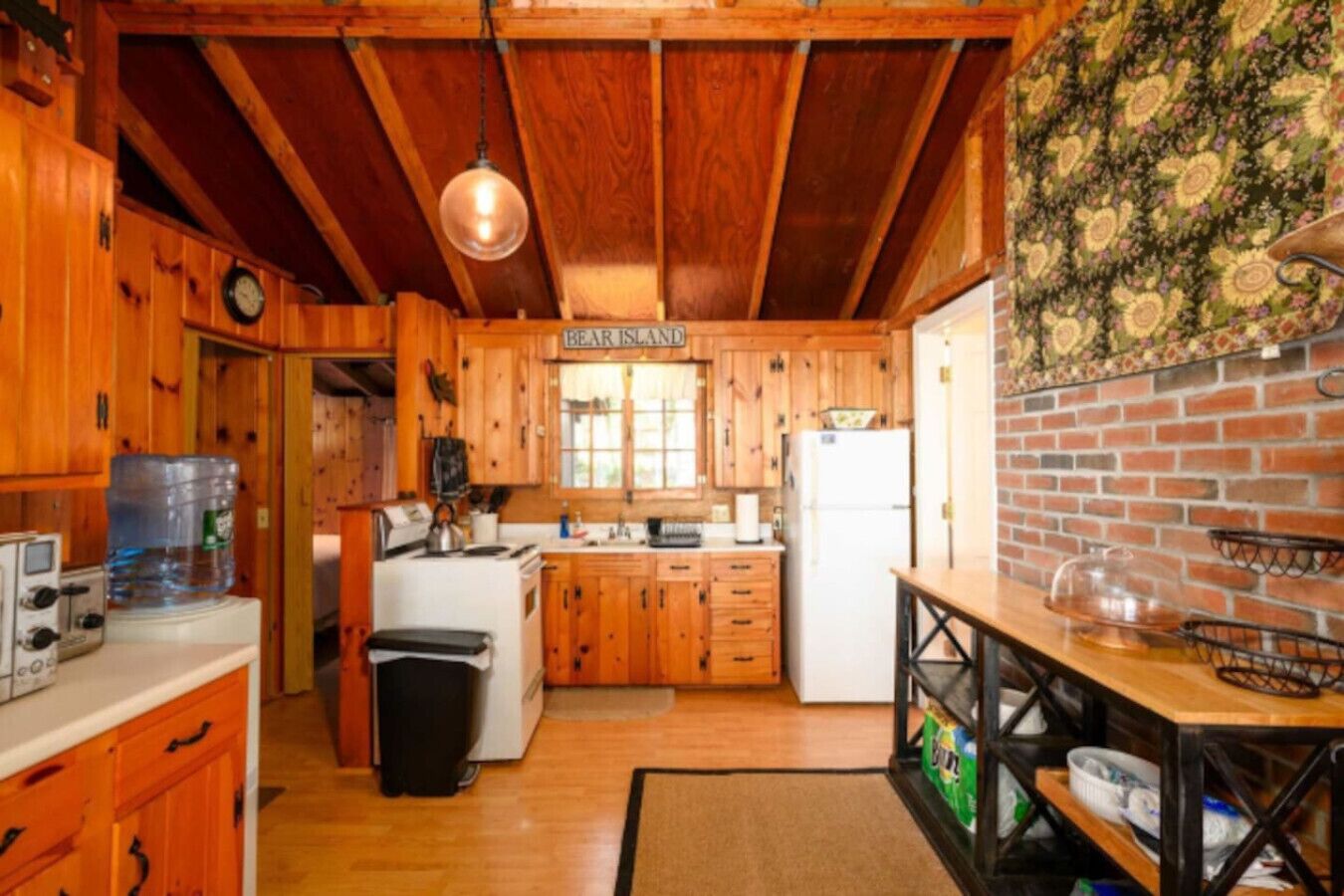 Fridge, coffee/tea maker, toaster, cookware/dishes/utensils