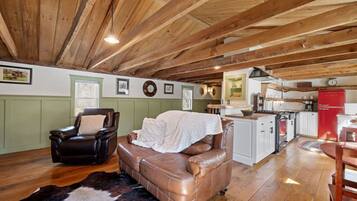 TV, caminetto, libri