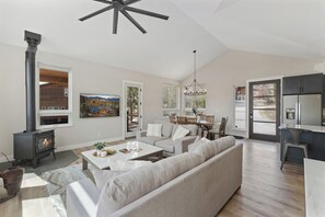 Smart TV, fireplace, stereo