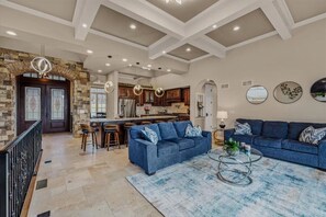 Smart TV, fireplace, table tennis, books