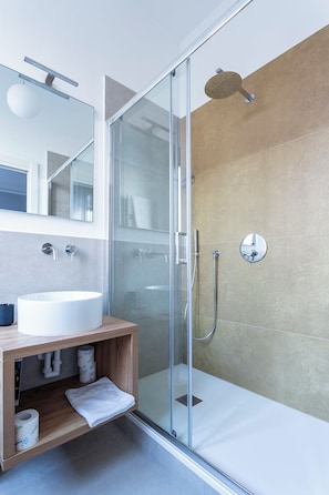 Regadera, secadora de cabello, bidet, toallas