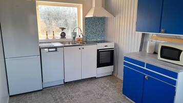 Een koelkast, een magnetron, een oven, een vaatwasser