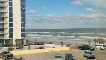 On the beach, sun-loungers, beach towels