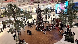 A spacious indoor area with a large Christmas tree, seating areas, and a high ceiling with a grid pattern. - 1 minute from MAXIMAL POMPEII shopping center, 1 km from the excavations of Pompeii (Torre Annunziata)