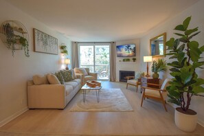 Smart TV, fireplace, video games, table football