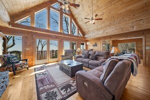 TV, fireplace, foosball - Endless 50-Mile Views! Cozy Mountain Retreat w/ Hot Tub, Fire Pit, Foosball & Pet Friendly (Blowing Rock)