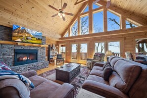 TV, fireplace, foosball