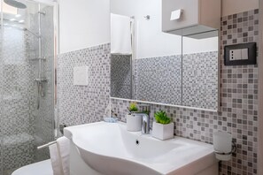 Douche, séchoir à cheveux, serviettes fournies