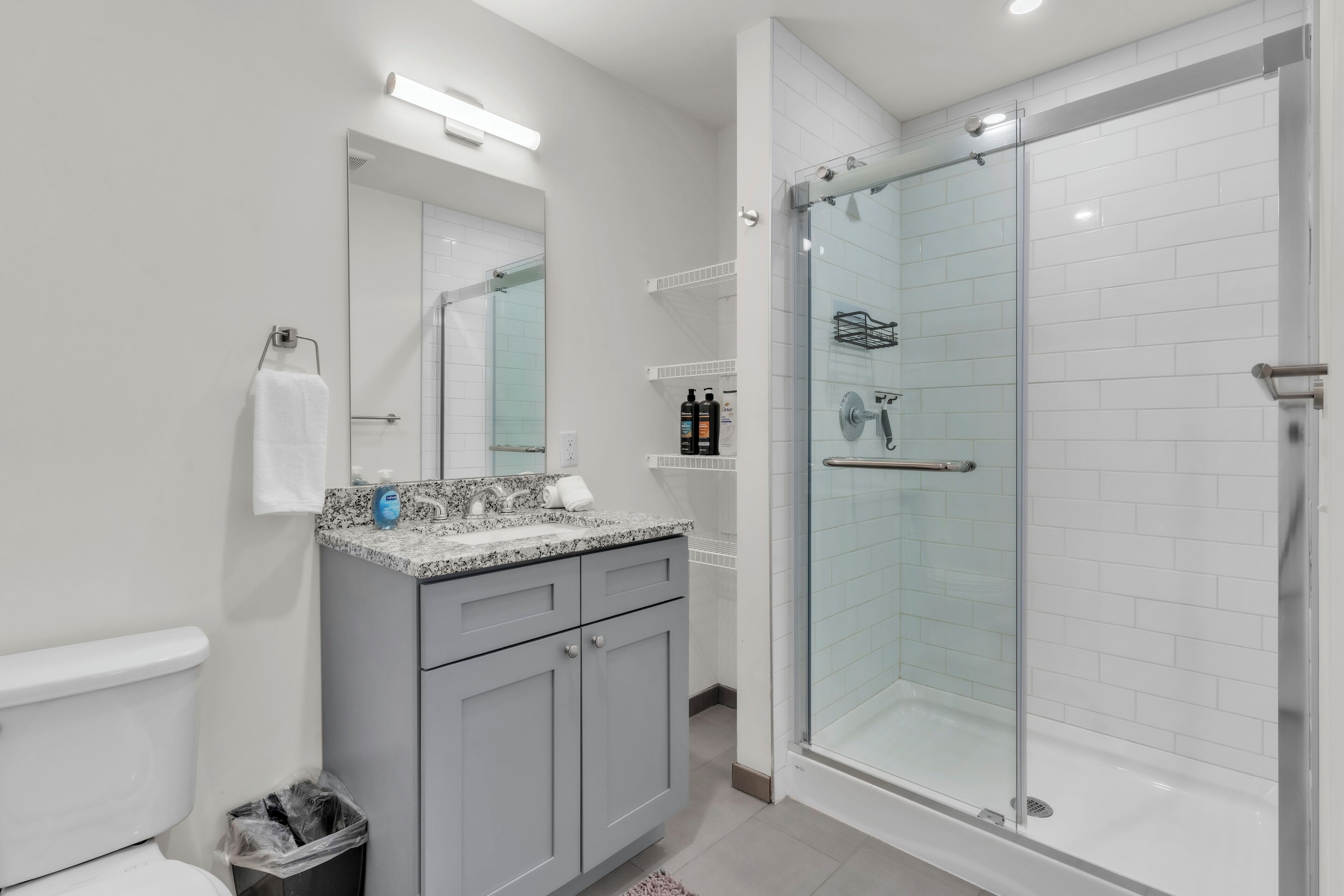 Shower, free toiletries, hair dryer, bidet