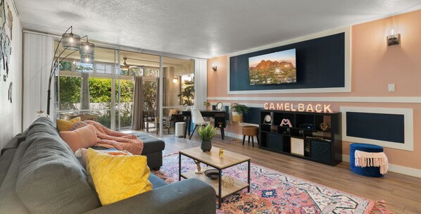 Smart TV, foosball, books