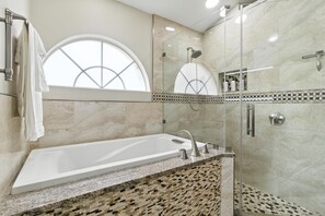 Shower, towels, soap, shampoo