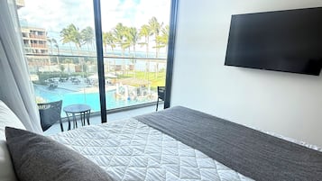 Apartamento família, 2 quartos, frente para o mar | Roupas de cama premium, frigobar, individualmente decorados
