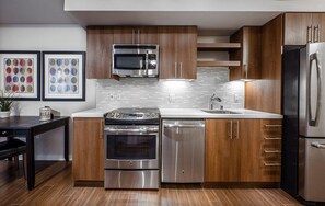 Fridge, microwave, oven, dishwasher