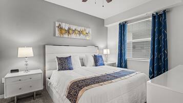 2 bedrooms, desk, iron/ironing board, travel crib