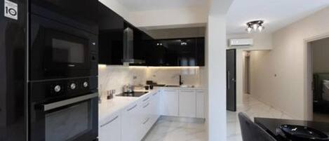 Fridge, microwave, oven, dishwasher