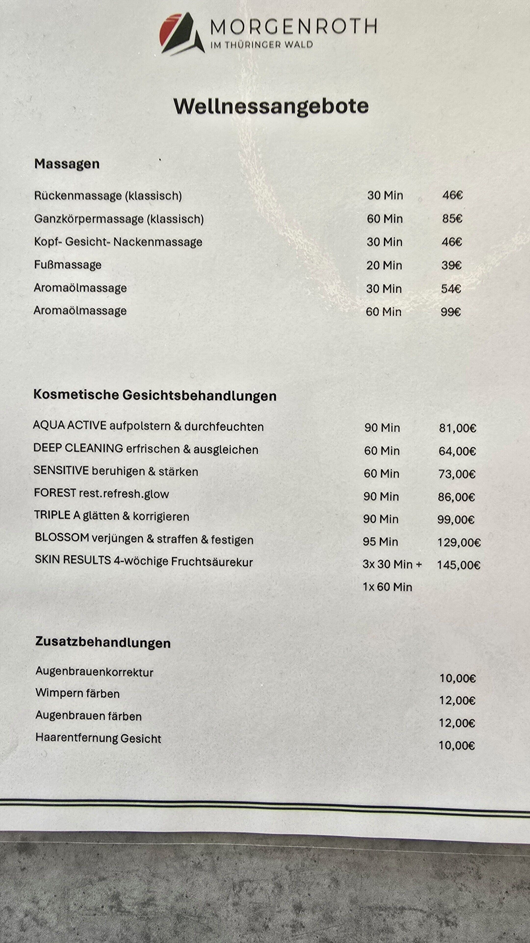 A wellness menu from MORGENROTH IM THÜRINGER WALD.