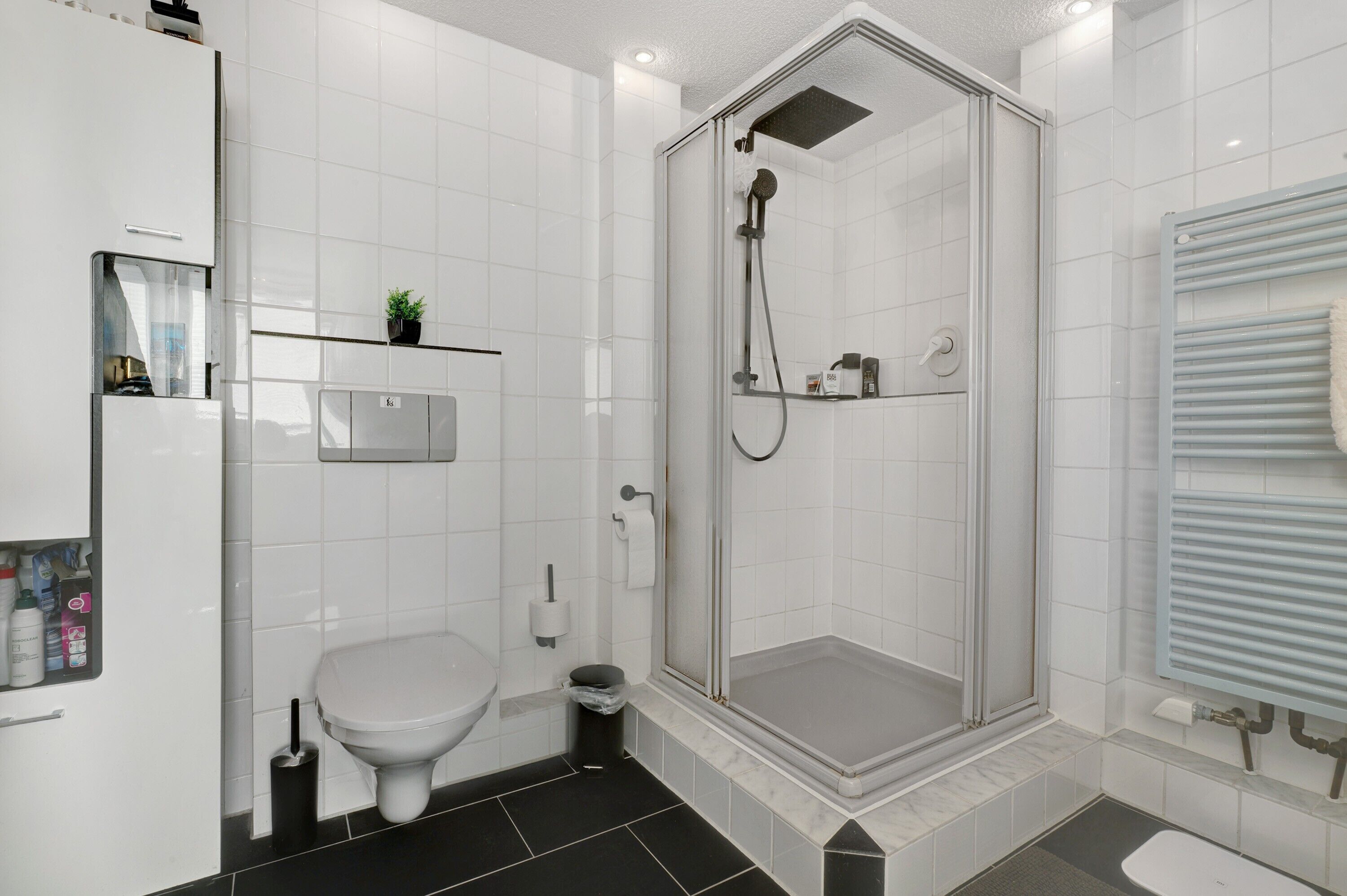 Een douche, een haardroger, handdoeken