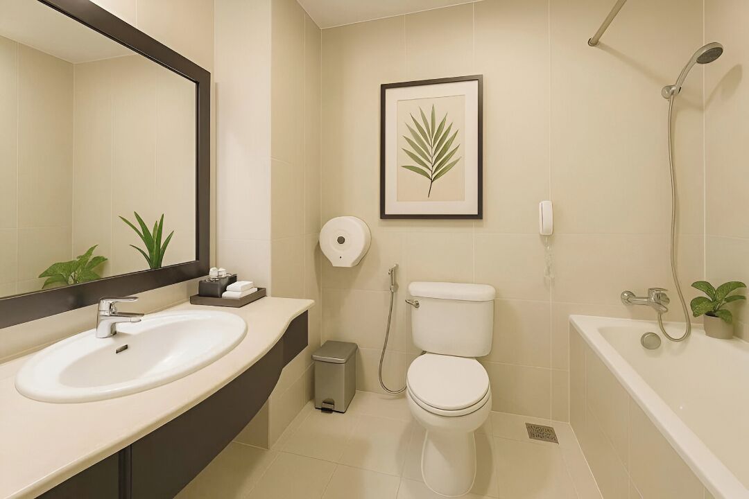 Slippers, soap, shampoo, toilet paper