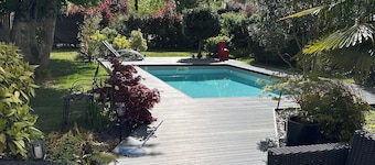 Room in contemporary house with swimming pool