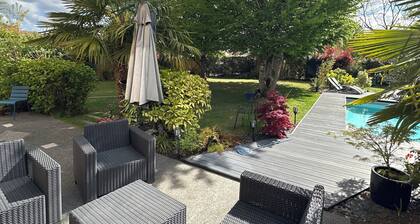 Room in contemporary house with swimming pool