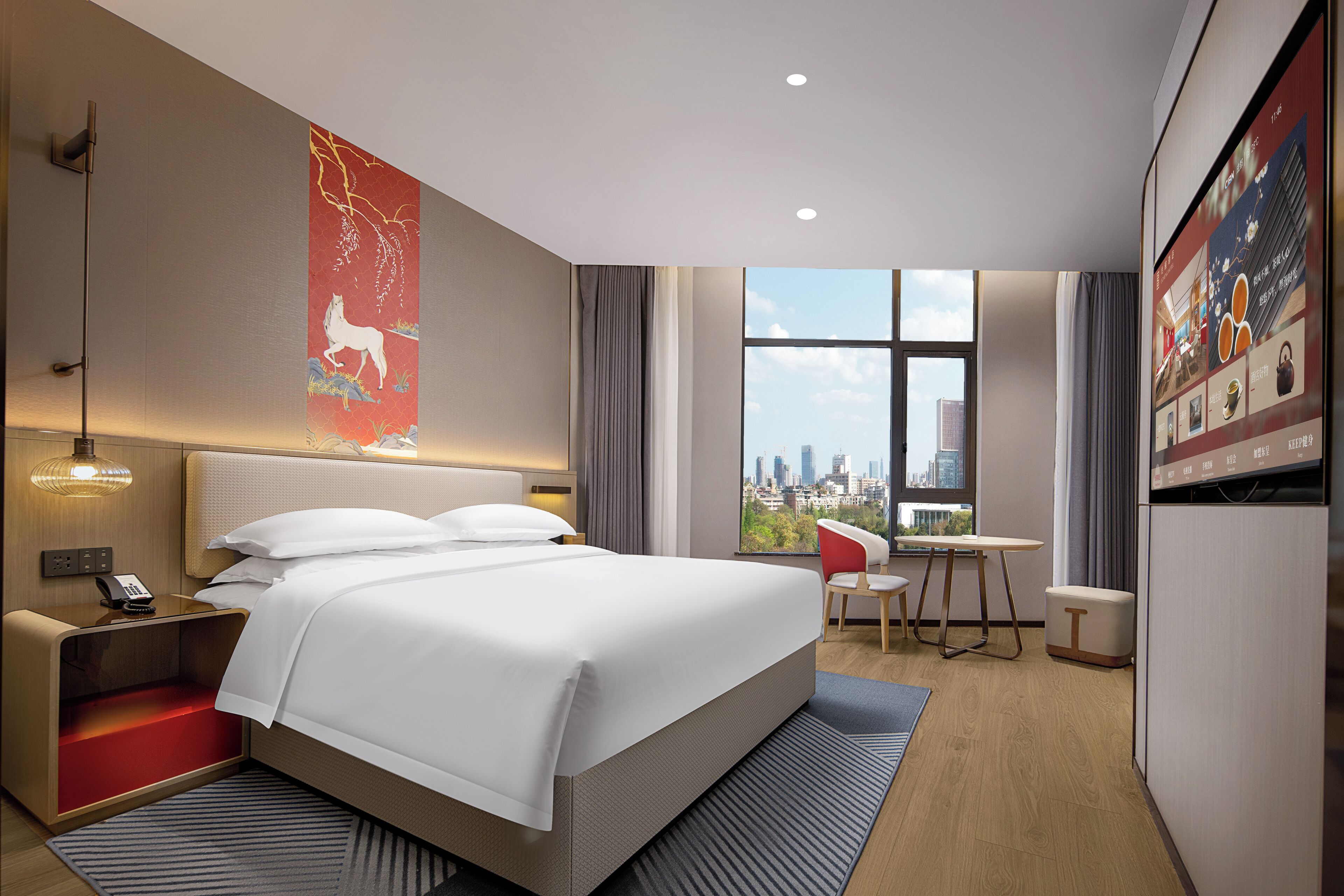 Memory foam beds, desk, laptop workspace, blackout drapes