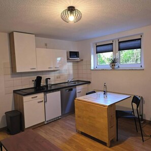 Fridge, microwave, stovetop, dishwasher - Small basement apartment in Löhne/Bad Oeynhausen (Löhne)