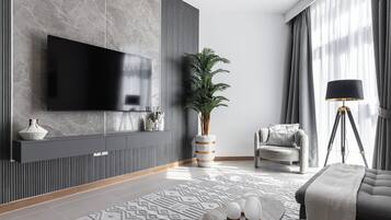 Luksushuoneisto, 2 makuuhuonetta, osittainen merinäköala | Oleskelualue | Älytelevisio, Netflix, suoratoistopalvelut