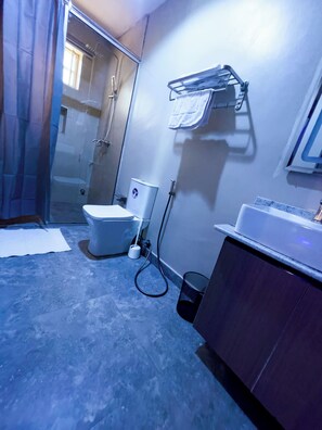 Shower, rainfall showerhead, soap - 154 Apartment & Hotels (Abuja)