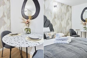 1 slaapkamer, een strijkplank/strijkijzer, wifi, beddengoed