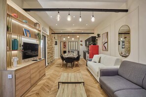 TV, foosball, offices