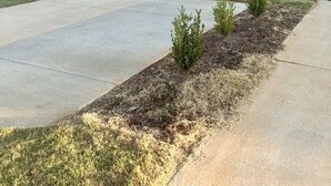 Una casa residencial de dos pisos con garaje frontal, un pequeño jardín delantero con arbustos y una entrada pavimentada.