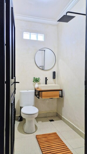 Shower, towels, soap, shampoo