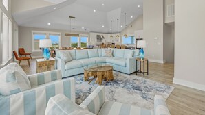 Living area - Soundside Home in Avon with Private Pool, Hot Tub, Elevator, Game Room (Avon)