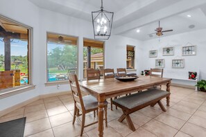Dining table with seating for 8