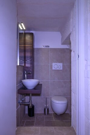 Secador de cabelo, toalhas de banho