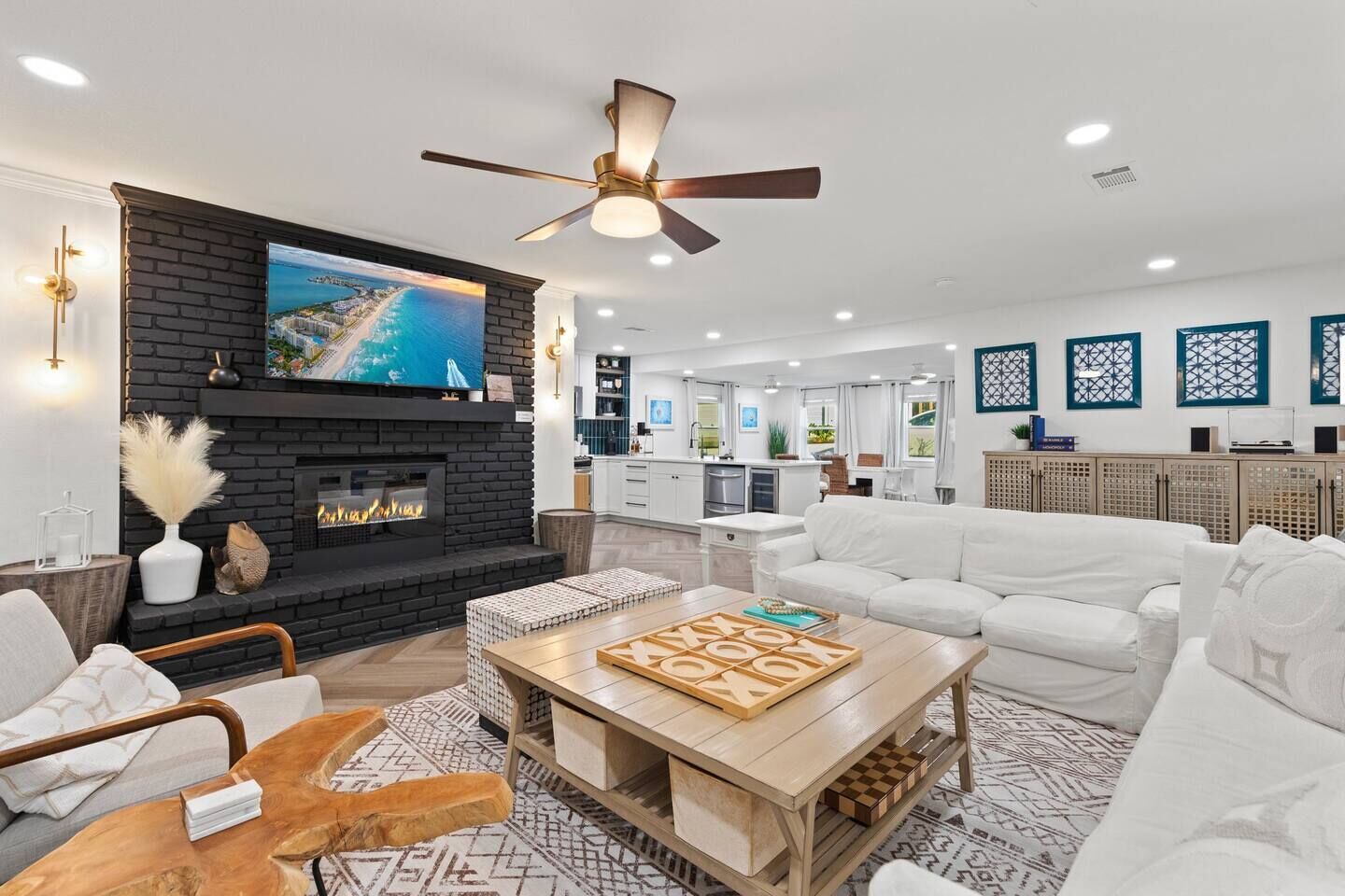Smart TV, fireplace, video games, books
