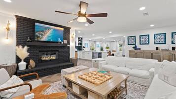 Smart TV, fireplace, video games, books