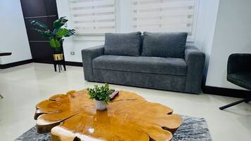 Departamento Confort, patio | Área de sala de estar | Televisión de pantalla plana de 32 pulgadas con canales digitales