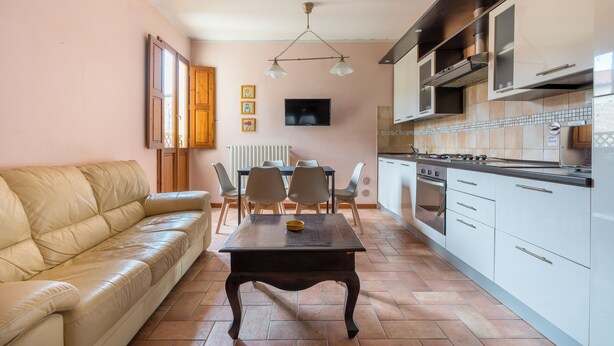 A modern kitchen with a dining area, a sofa, and a TV. - Vigna Nuova Third Floor (Firenze)