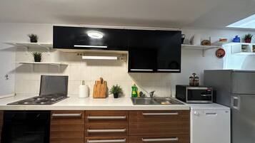 Apartment | Private kitchen | Fridge, microwave, oven, stovetop