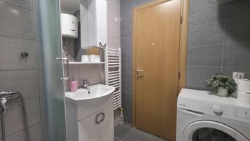 Hair dryer, soap, toilet paper