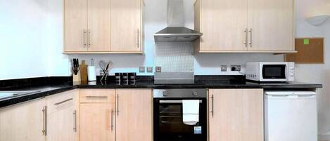 Fridge, microwave, oven, dishwasher