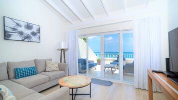 Luxury Penthouse, 3 Bedrooms, Beachfront | Living room | 55-inch Smart TV with cable channels
