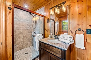 Shower, eco-friendly toiletries, hair dryer, towels