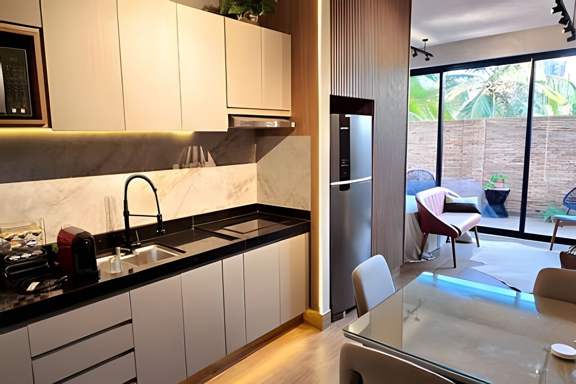 Apartment | Private kitchen | Fridge, microwave, stovetop, cookware/dishes/utensils