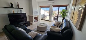 Smart TV, fireplace, DVD player, books