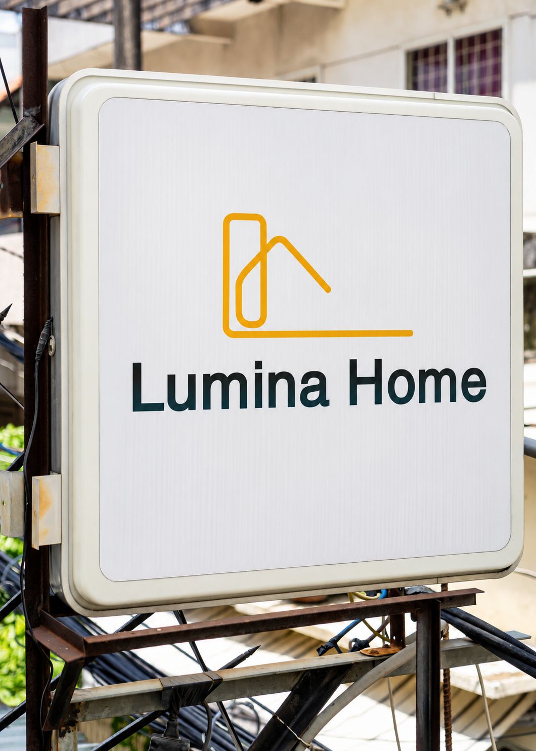 A sign with the Lumina Home logo and name.