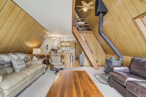 TV, fireplace - Sloped Summit! Rustic A-Frame Cabin with Scenic Views (Divide)
