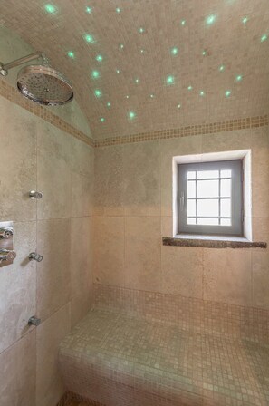 Douche, baignoire à jets, sèche-cheveux, bidet