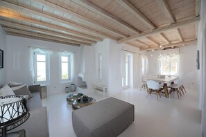 Télévision, cheminée, chaîne hi-fi